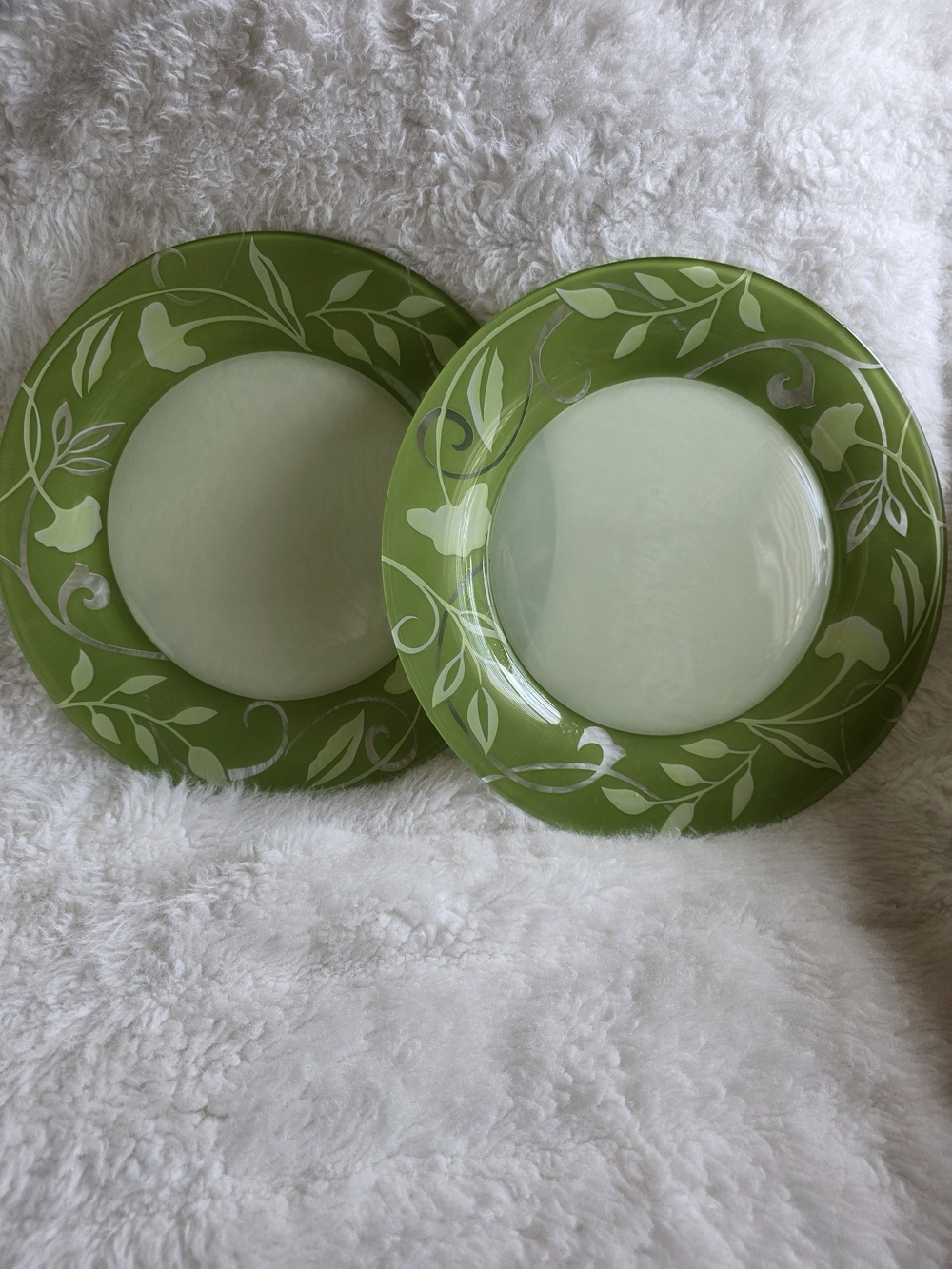 LUMINARC Green Floral Glass Dinner Plates, Set of 2